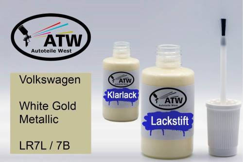 Volkswagen, White Gold Metallic, LR7L / 7B: 20ml Lackstift + 20ml Klarlack - Set, von ATW Autoteile West.